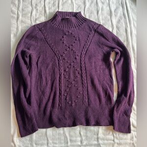LOFT Outlet Purple Mock Neck Cable Knit Sweater | Size M